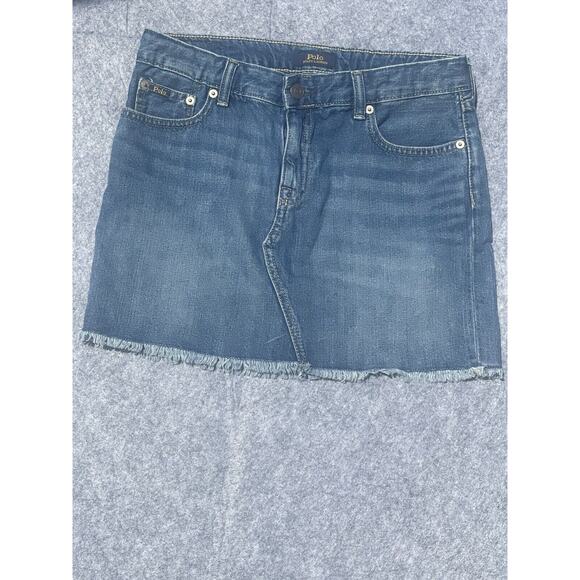 Polo Ralph Lauren Big Girl's Denim 5 Pocket Mini Skirt Frayed raw Hem Size 16 XL - Picture 1 of 13